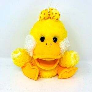 Fine Toy Yellow Quacking Duck Hand Puppet Plush 10”